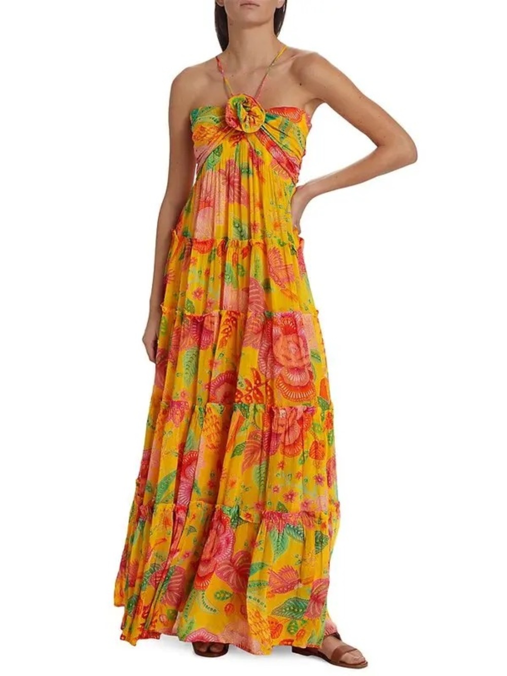 FARM Rio Yellow Floral Maxi Dress with Pink & Green Print - Picture 6 of 13